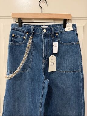 cult gaia Straight-Leg Jeans in Medium Blue with Chain Detail